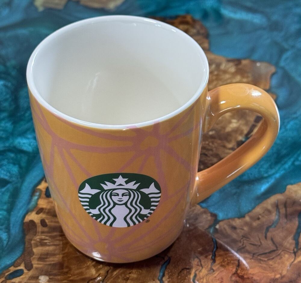 STARBUCKS Genuine Coffee Cup Mug 2021 Retro Geometric Design Orange & Pink 15 oz